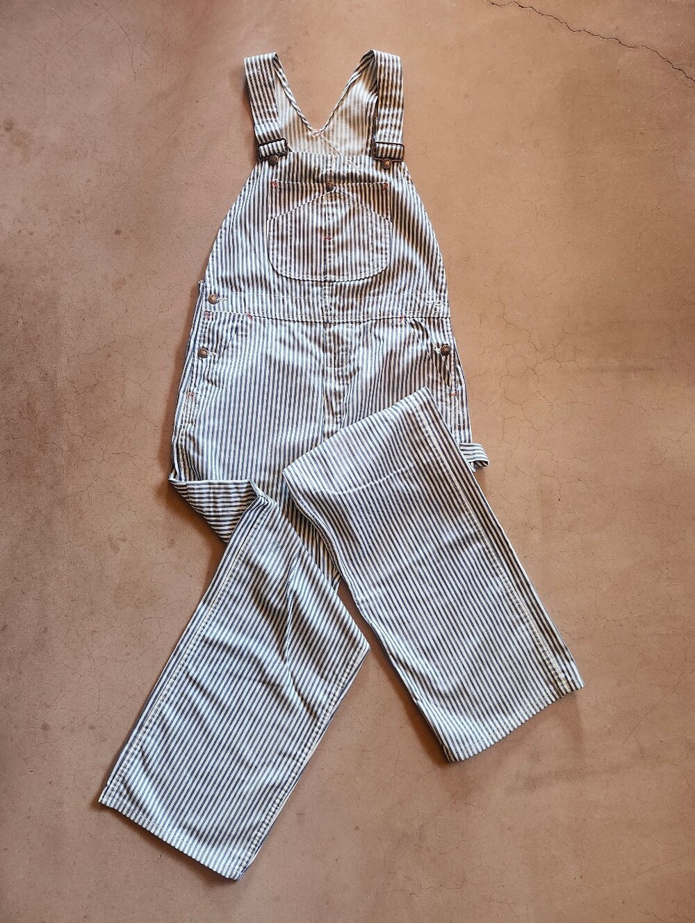 Vintage Big Mac Square Back Hickory Stripe Denim Overalls 32in Waist Railroad
